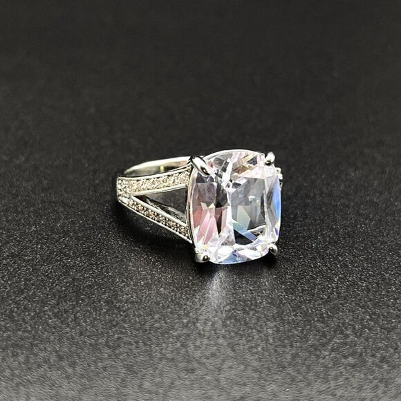 .925 Sterling Silver with White Diamond Cubic Zirconia Radiant Cut Ring Size 6 - Picture 6 of 9